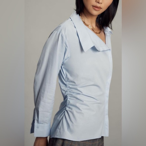 Maeve Asymmetrical Buttondown Shirt, Women’s Sky Blue Blouse, Size XXS - Picture 1 of 16